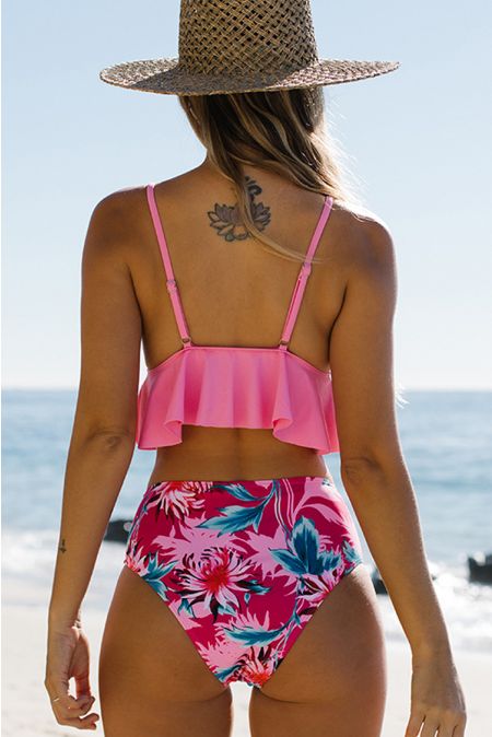 Kamoni Pink Ruffled Print Bikini