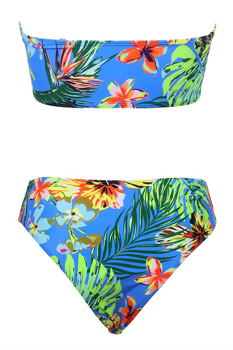 Kamoni Blue Tropical Print Strapless Bandeau High Waist Cheeky Bikini ...